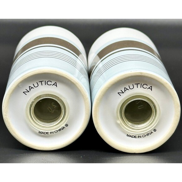 Nautica West End contemporary blue brown stripe pattern salt & pepper stoneware - Picture 3 of 6